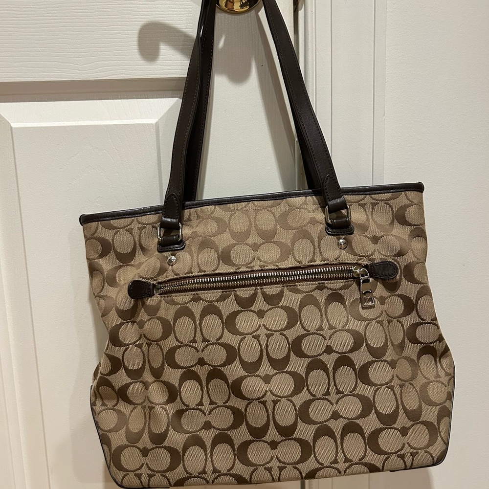 Coach Brown Signature Tote Bag with Leather Trim - Picture 2 of 5